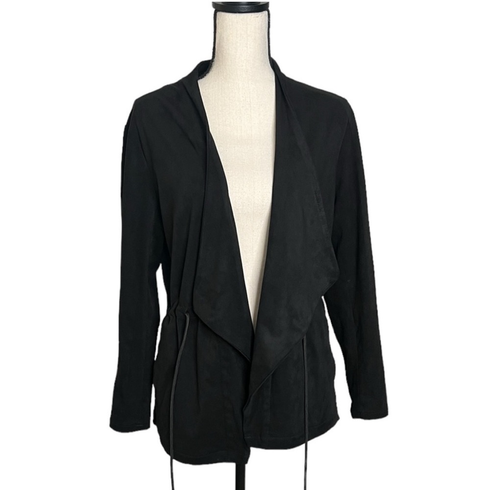 BlankNYC Black Faux Suede Waterfall Drawstring Jacket Medium